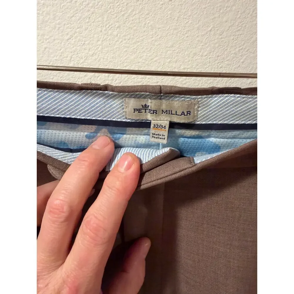 Peter Millar Dress Pants Men 32x34 Brown Tailored Wool Blend Flat Front - Picture 2 of 6